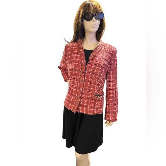Basler Gmbh Black, Red, and White Size 16 Tweed Plaid Ladies Jacket - Picture 3 of 13